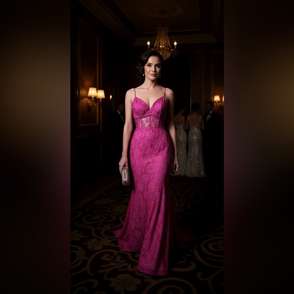 Morgan & Co. Vibrant Pink Lace Dress